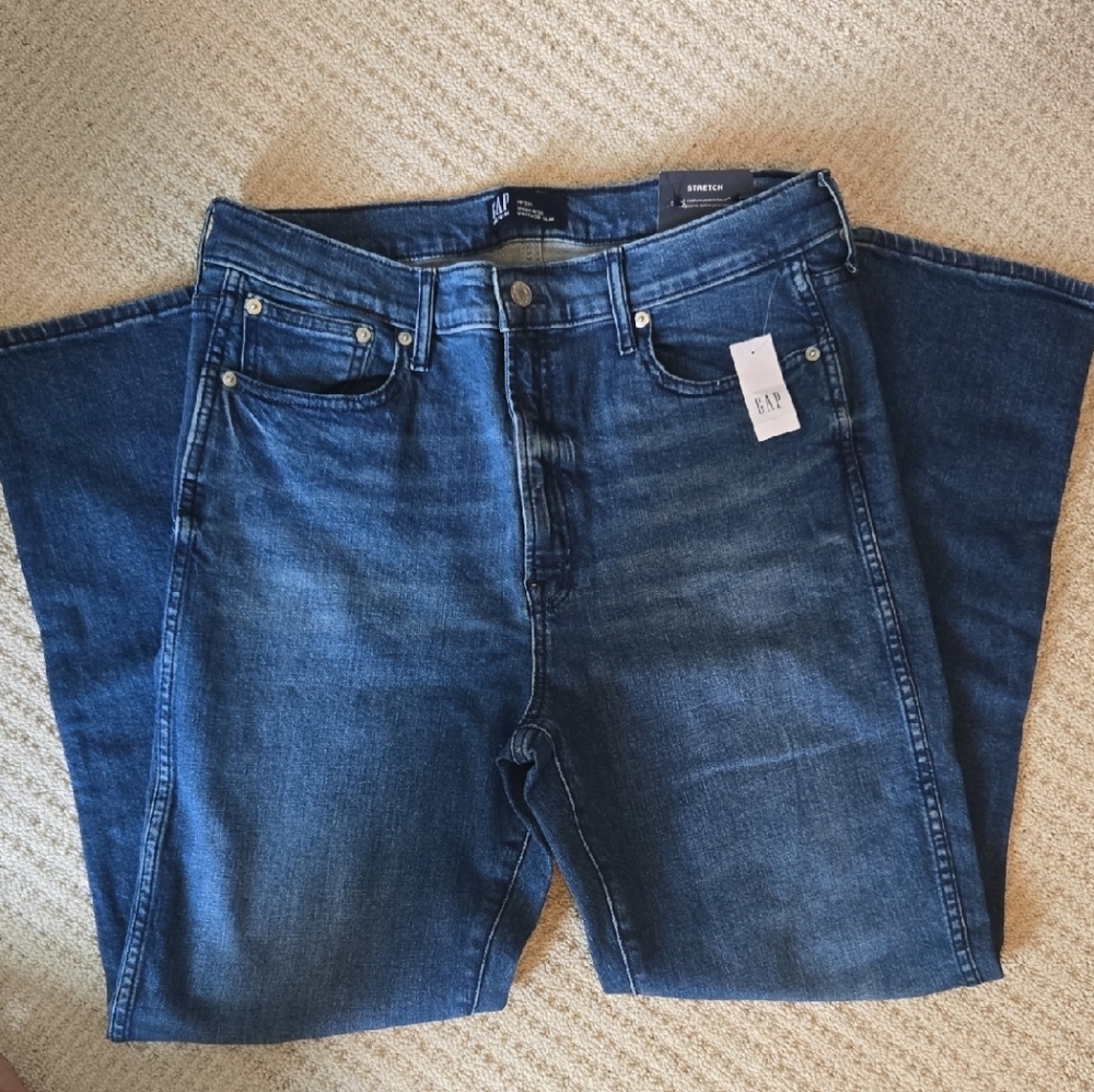 NWT GAP Women's High Rise Vintage Slim Straight Leg Jeans in Deep Blue  14/32L